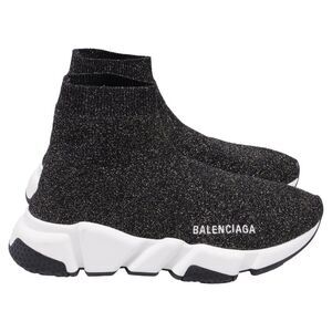 Balenciaga Speed Glittered Trainer Shoes in Black Polyester